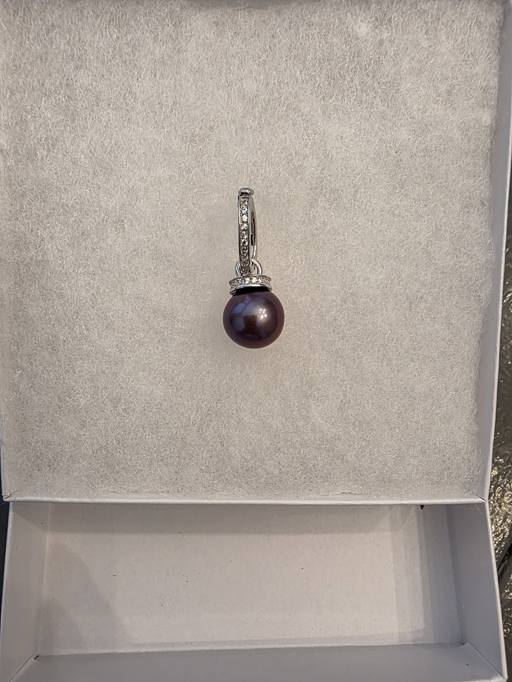 Sterling Silver Drop Pendant with Purple Pearl and Crystal Accents